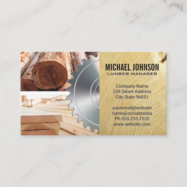 Lumber | Boards | Wood Grain | Saw Business Card (Front)