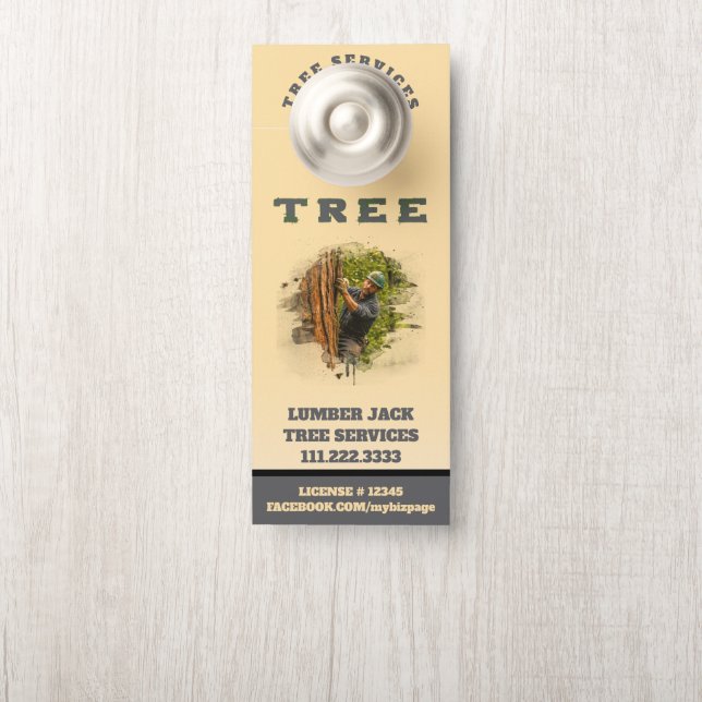 *~* Lumber Jack TREE  Services QR Yellow Door Hanger (On Knob)