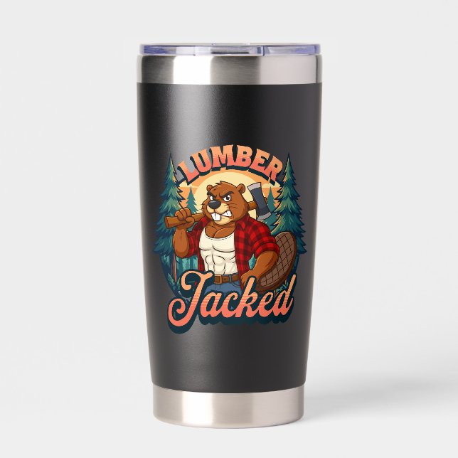 Lumber Jacked Beaver Funny Lumberjack Pun Design Insulated Tumbler (Front)