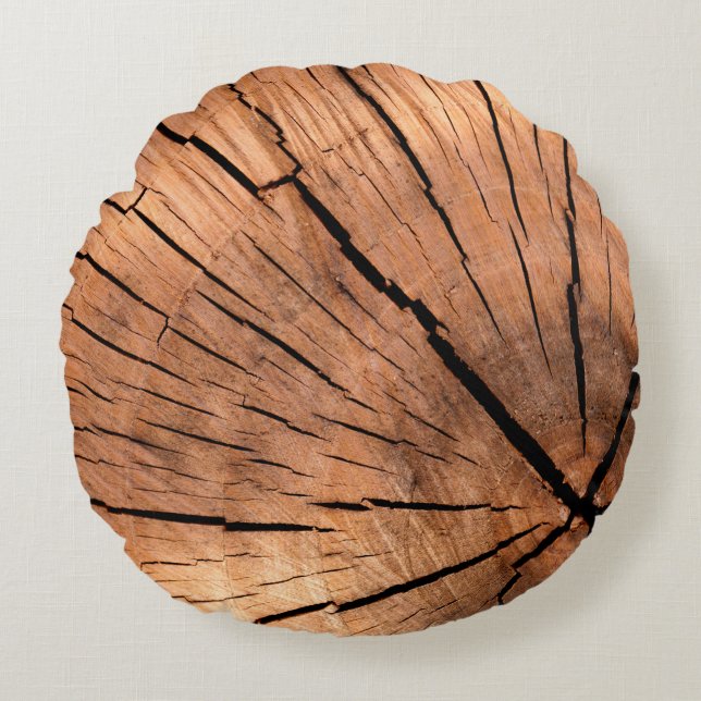 Lumber log wood tree cross section round cushion (Front)