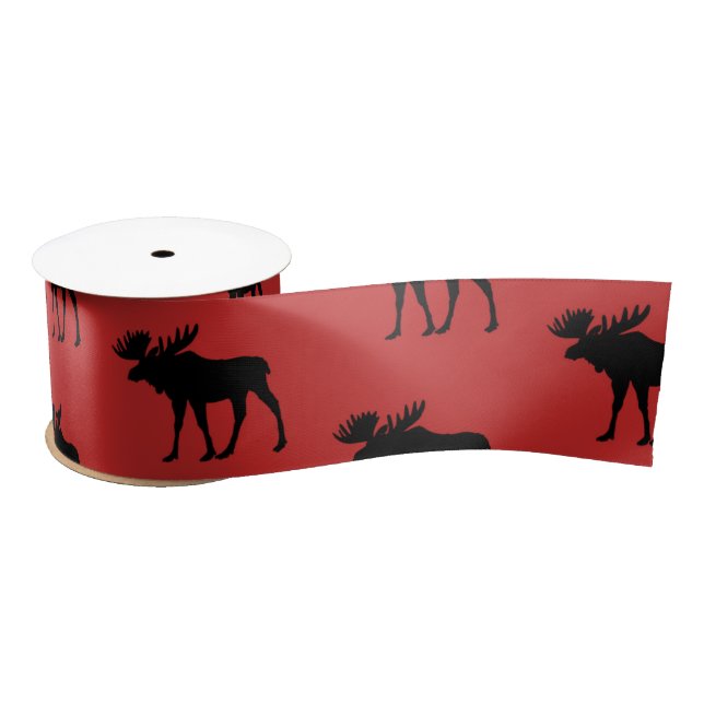 Lumber Moose Silhouette Antler Deer Animal Hunting Satin Ribbon (Spool)