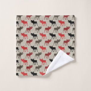 Lumber Red Black Gray Moose Silhouette Antler Deer Wash Cloth