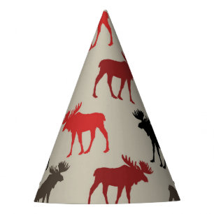 Lumber Red Black Grey Moose Silhouette Antler Deer Party Hat