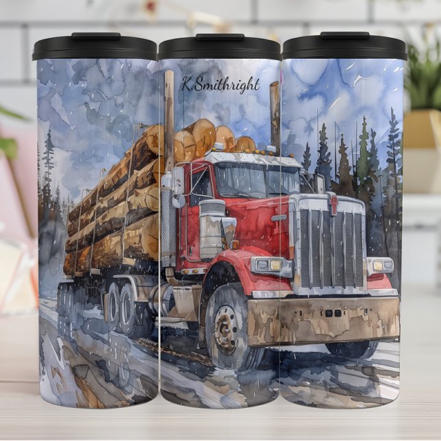 Lumber Truck Winter Forest Watercolor Thermal Tumbler (Creator Uploaded)
