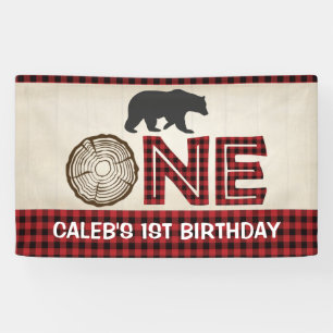 Lumberjack 1st Birthday Banner - Bear