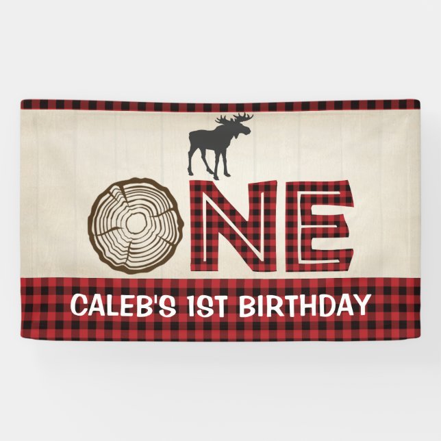 Lumberjack 1st Birthday Banner - Moose (Horizontal)