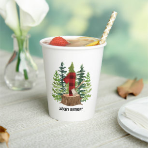 Lumberjack 1st Birthday Buffalo Plaid Paper Cups