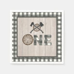 Lumberjack 1st Birthday Napkin - Axes White ONE