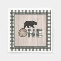 Lumberjack 1st Birthday Napkin - Bear White ONE