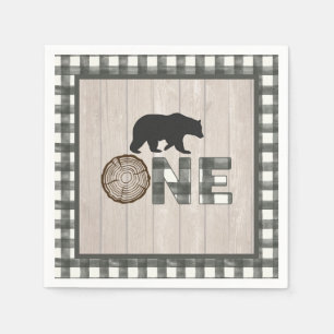 Lumberjack 1st Birthday Napkin - Bear White ONE