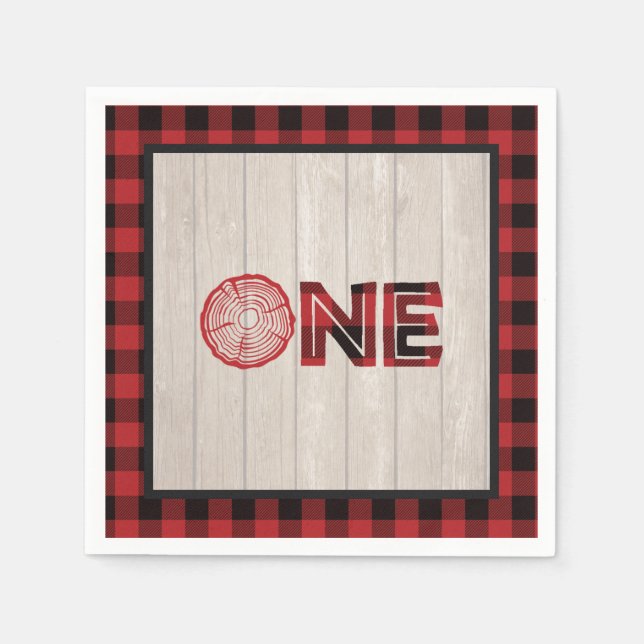 Lumberjack 1st Birthday Napkin - Red ONE (Front)