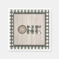 Lumberjack 1st Birthday Napkin - White ONE