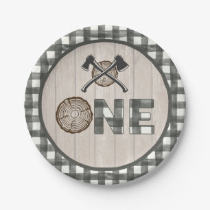 Lumberjack 1st Birthday Paper Plate - Axes ONE WH