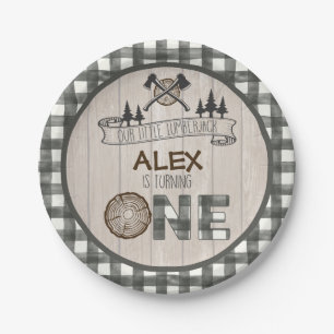 Lumberjack 1st Birthday Paper Plate - Axes White
