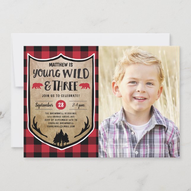 Lumberjack 3rd Birthday Party Photo Invitation (Front)