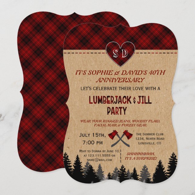 LumberJack and Jill Wedding 40th Anniversary Invitation (Front/Back)