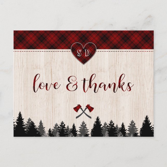 LumberJack and Jill Wedding Anniversary Thank you Postcard (Front)