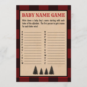 Lumberjack Baby Name Shower Game Red Plaid Programme