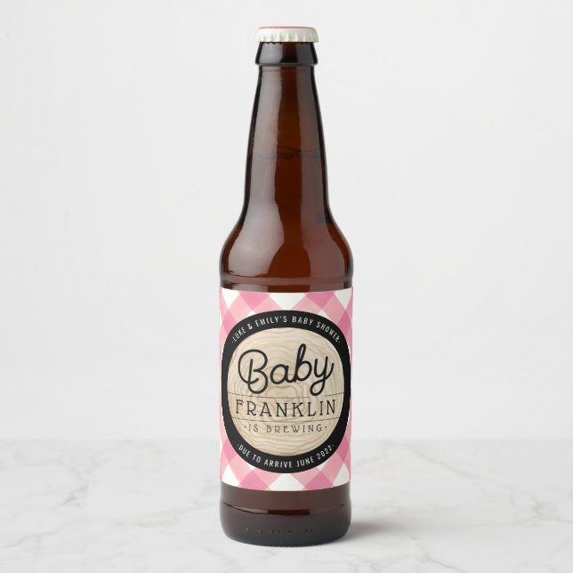 Lumberjack Baby Shower Buffalo Check Beer Bottle L Beer Bottle Label (Front)