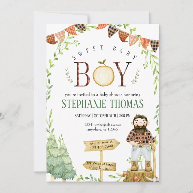 Lumberjack Baby Shower Invitation (Front)