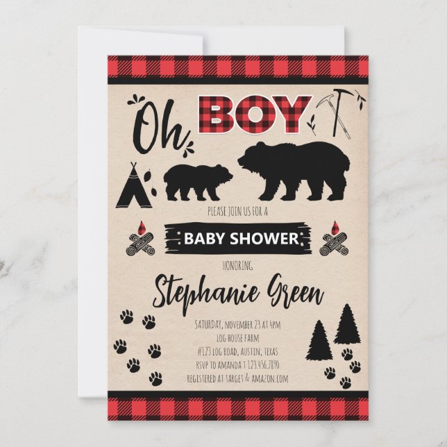 Lumberjack Baby Shower Invitation (Front)