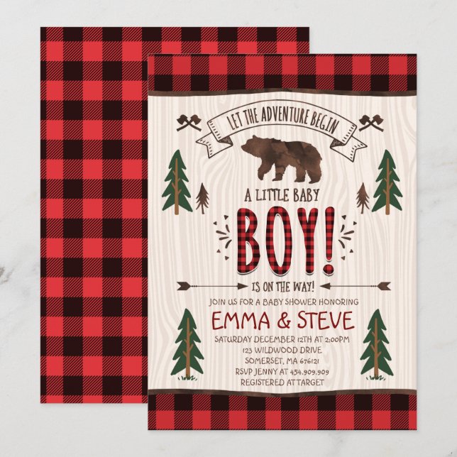 Lumberjack Baby Shower Invitation Lumberjack Party (Front/Back)