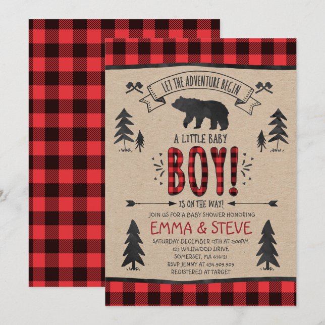 Lumberjack Baby Shower Invitation Lumberjack Party (Front/Back)