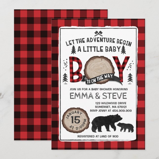 Lumberjack Baby Shower Invitation Lumberjack Party (Front/Back)