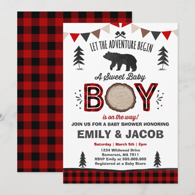 Lumberjack Baby Shower Invitation Lumberjack Party (Front/Back)