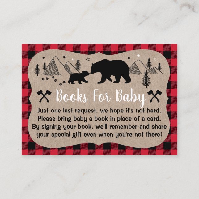 Lumberjack Baby Shower Rustic Bear Book Request Enclosure Card (Front)