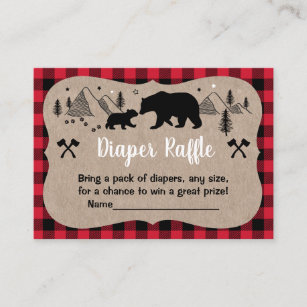 Lumberjack Baby Shower Rustic Bear Diaper Raffle Enclosure Card