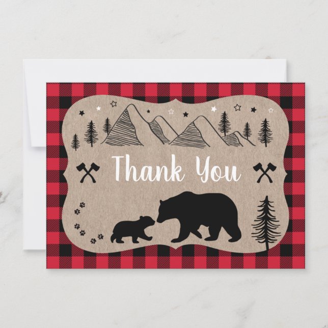 Lumberjack Baby Shower Wilderness Bear Thank You Card (Front)