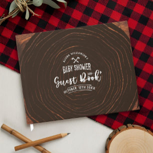Lumberjack Baby Shower Wood & Red Buffalo Plaid Guest Book