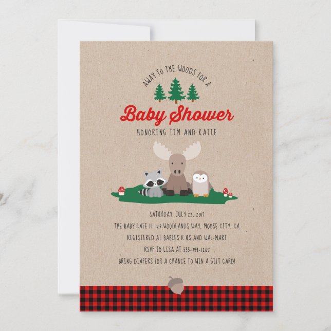 Lumberjack Baby Shower Woodland Animals Rustic Invitation (Front)