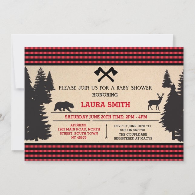Lumberjack Baby Shower Woodland Invite Invitation (Front)
