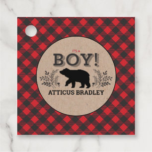 Lumberjack Bear Baby Boy Kraft Favour Tags