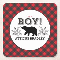 Lumberjack Bear Baby Boy Shower Coasters