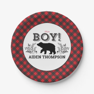 Lumberjack Bear Baby Boy Shower Plate