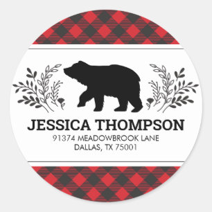 Lumberjack Bear Circle Return Address Sticker