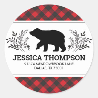 Lumberjack Bear Circle Return Address Sticker