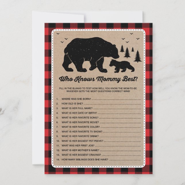 Lumberjack Bear Who Knows Mommy Best Game Card (Front)