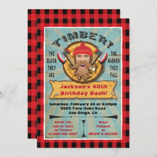 Lumberjack Beard Birthday Hipster Invitation