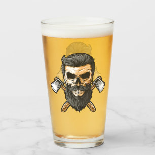 Lumberjack Bearded Skull Crossed Axes Beer Glass