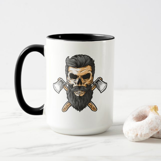 Lumberjack Bearded Skull Crossed Axes Mug (With Donut)