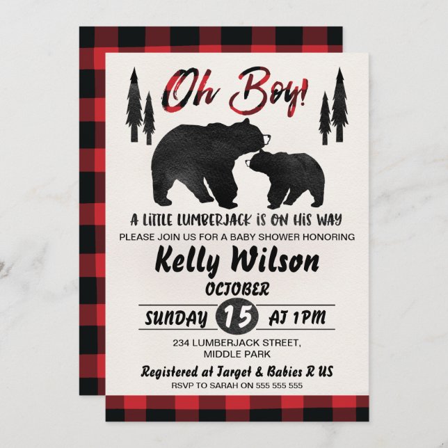 Lumberjack Bears Baby Shower Invitation (Front/Back)