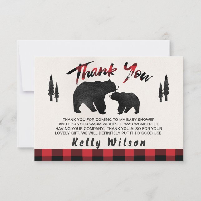 Lumberjack Bears Baby Shower Thank You Card (Front)
