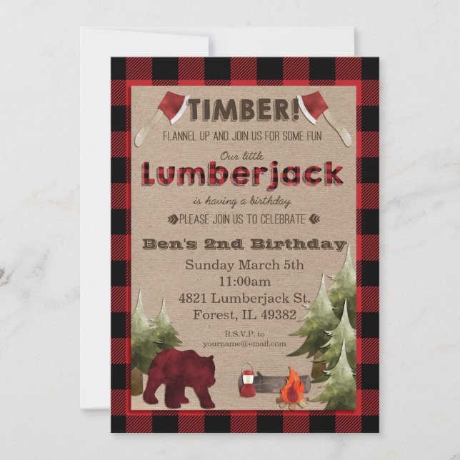 Lumberjack Birthday Invitation (Front)