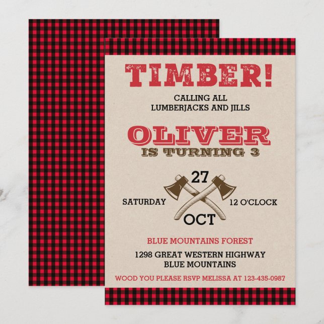 Lumberjack Birthday Invitation (Front/Back)