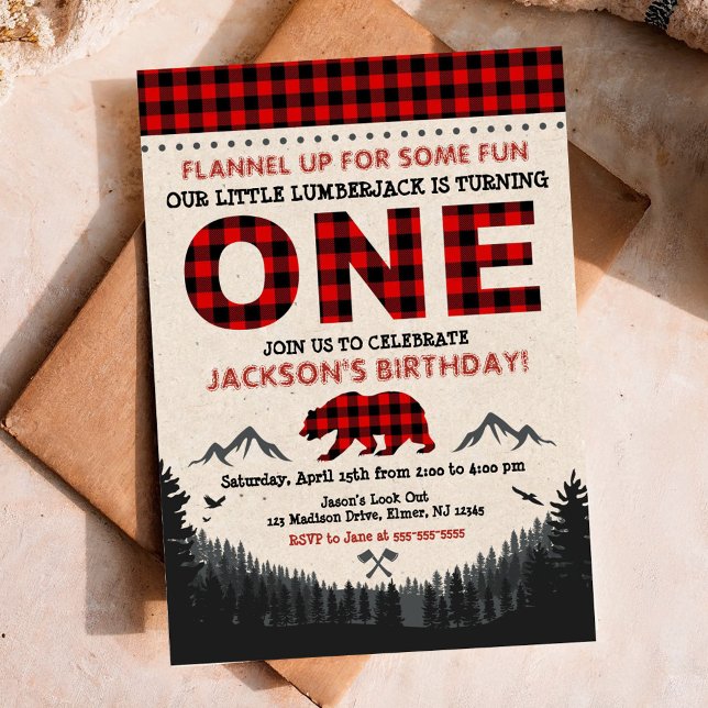 Lumberjack Birthday Invitation Buffalo Plaid (Creator Uploaded)