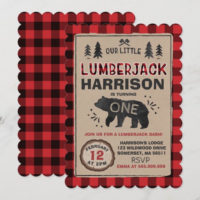 Lumberjack Birthday Invitation Lumberjack Party (Front/Back)